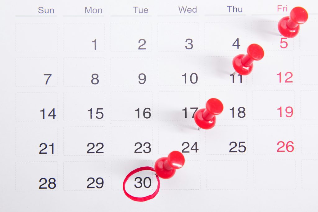 Calendar with wedding date pinned